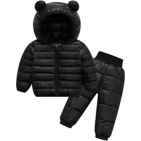 2 Piece Kids Winter Hooded Down Coat Sets Puffer Jacket...